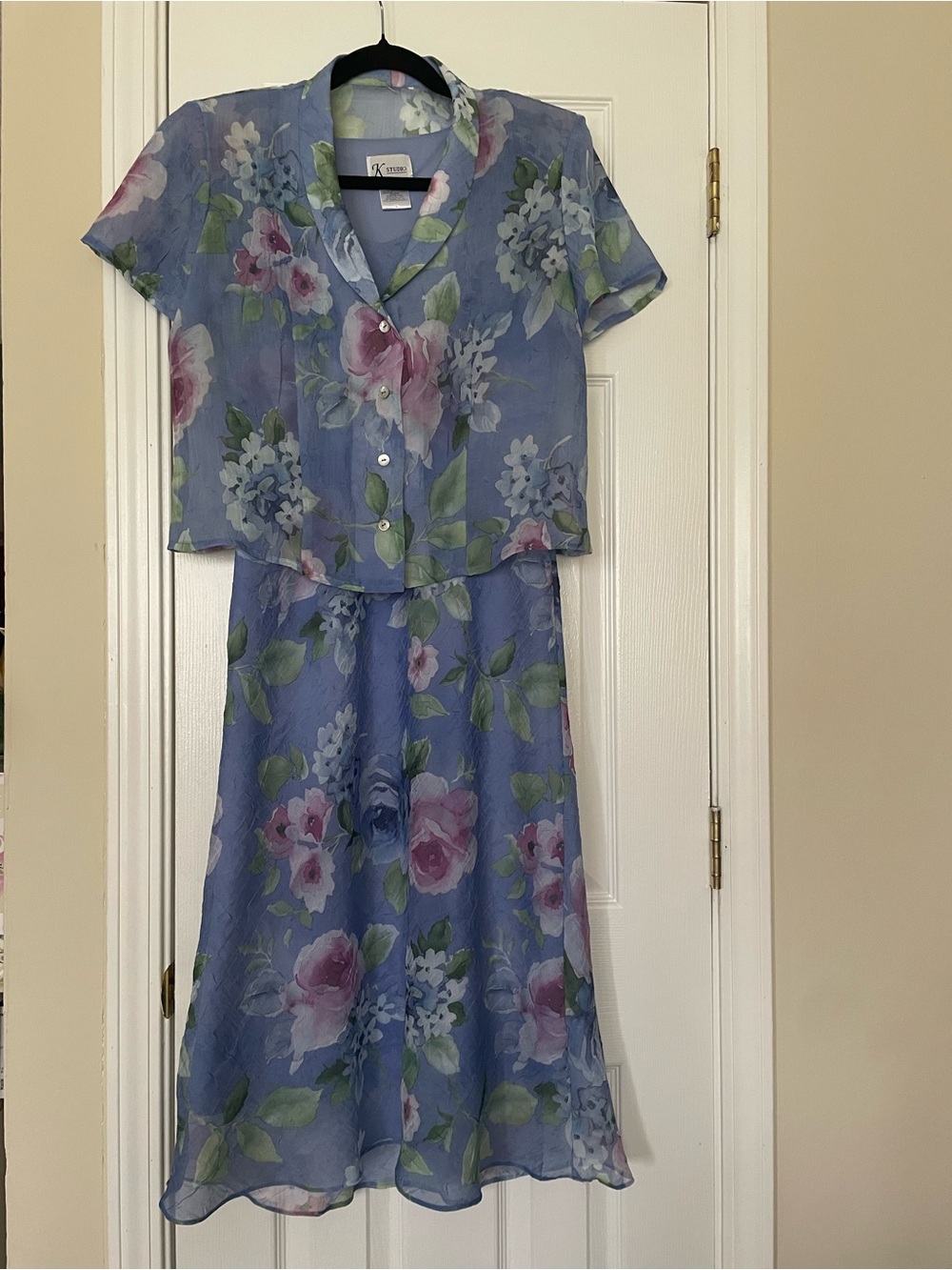 Vintage K Studio Two-Piece Floral Dress Set in Periwinkle‎ Blue